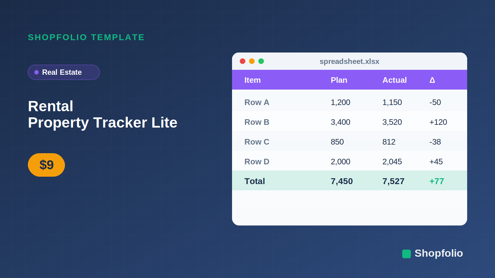 Rental Property Tracker with monthly income and expense grid