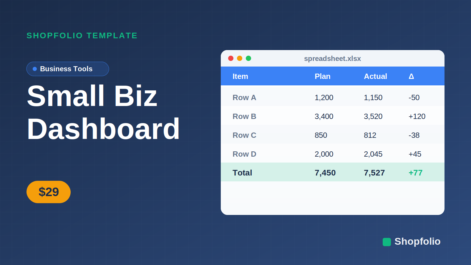 Small Business Dashboard with monthly P&L and variance tracking